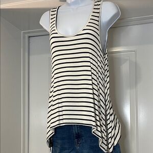 Vintage Havana Side Zip High Low Striped Scoop Neck Tank Black & White Size S